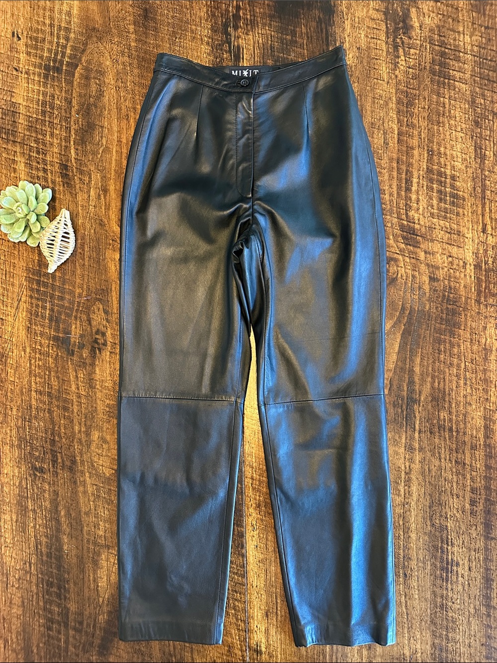 NWT Vintage 90s MixIt Black Genuine Leather High Waisted Pants Trousers, Size 4P